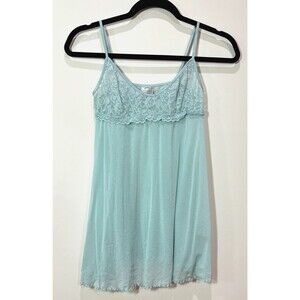 Victorias Secret Mesh Lace Babydoll Cami sz M Green Sheer Y2K Fairy Coquette